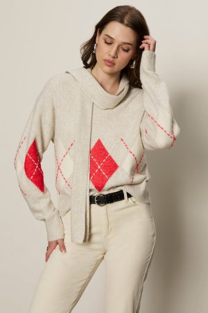 Argyle Scarf Sweater Tulip Multi Argyle