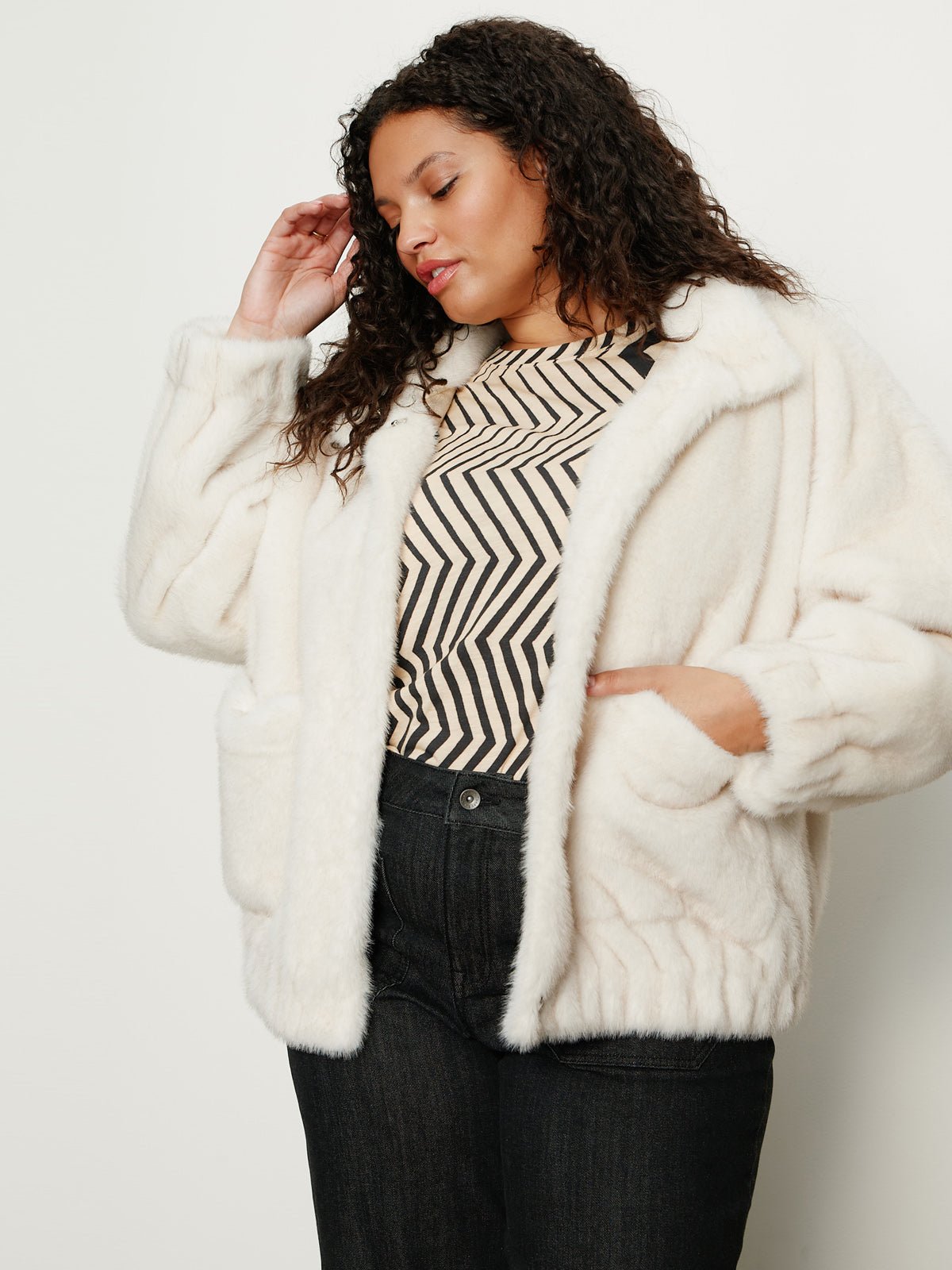 Coco Fur Jacket Almond Cream Extended Sizing - Image 3