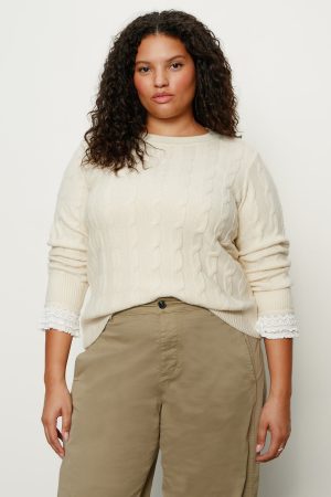 One In A Million Cable Crewneck Sweater Vanilla Extended Sizing