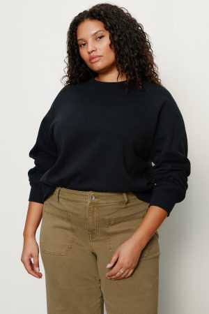 Shirred Sleeve Sweatshirt Black Extended Sizing