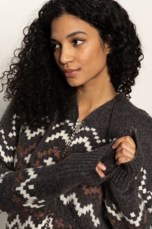 Zip-Up Fairisle Hoodie Mocha Fairisle